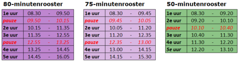 Lesrooster 2024-2025